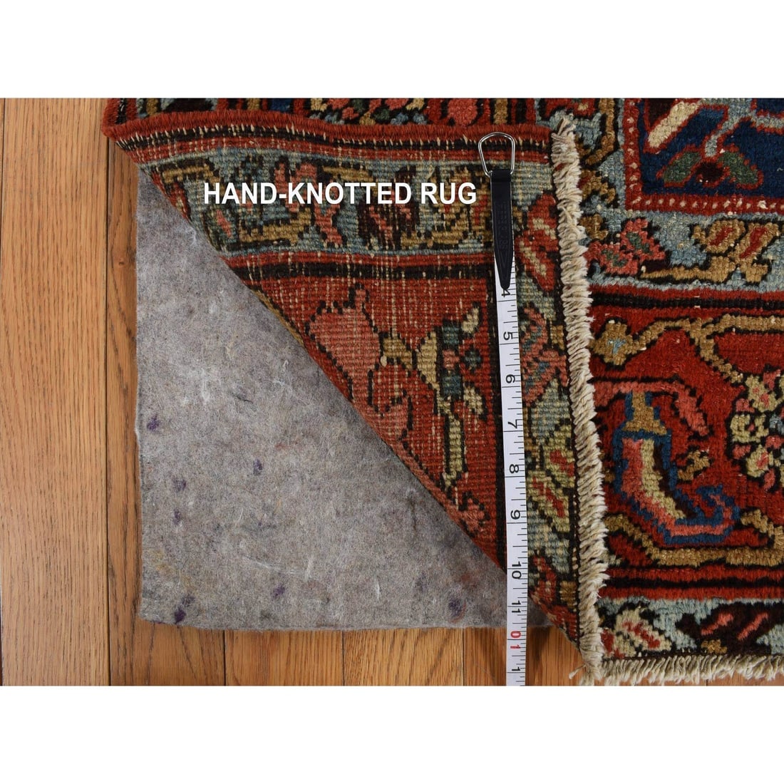 Blue Antique Zoroastrian Heris Wide Serapi Borders Oriental Rug - 8