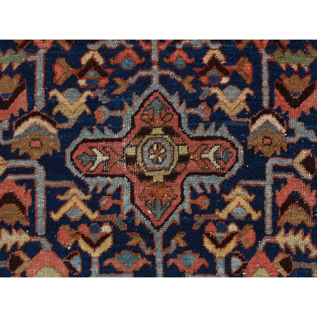 Blue Antique Zoroastrian Heris Wide Serapi Borders Oriental Rug - 5
