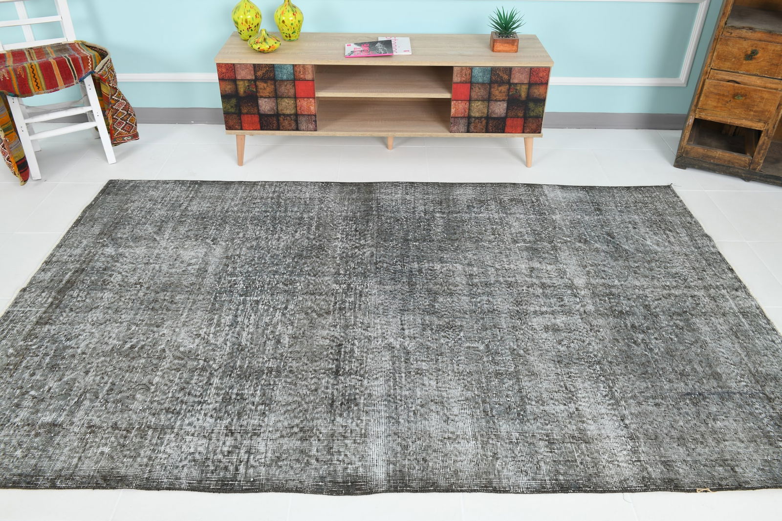 5'1'' x 8'1'' Handmade Vintage Wool Rug - 5047 - 3