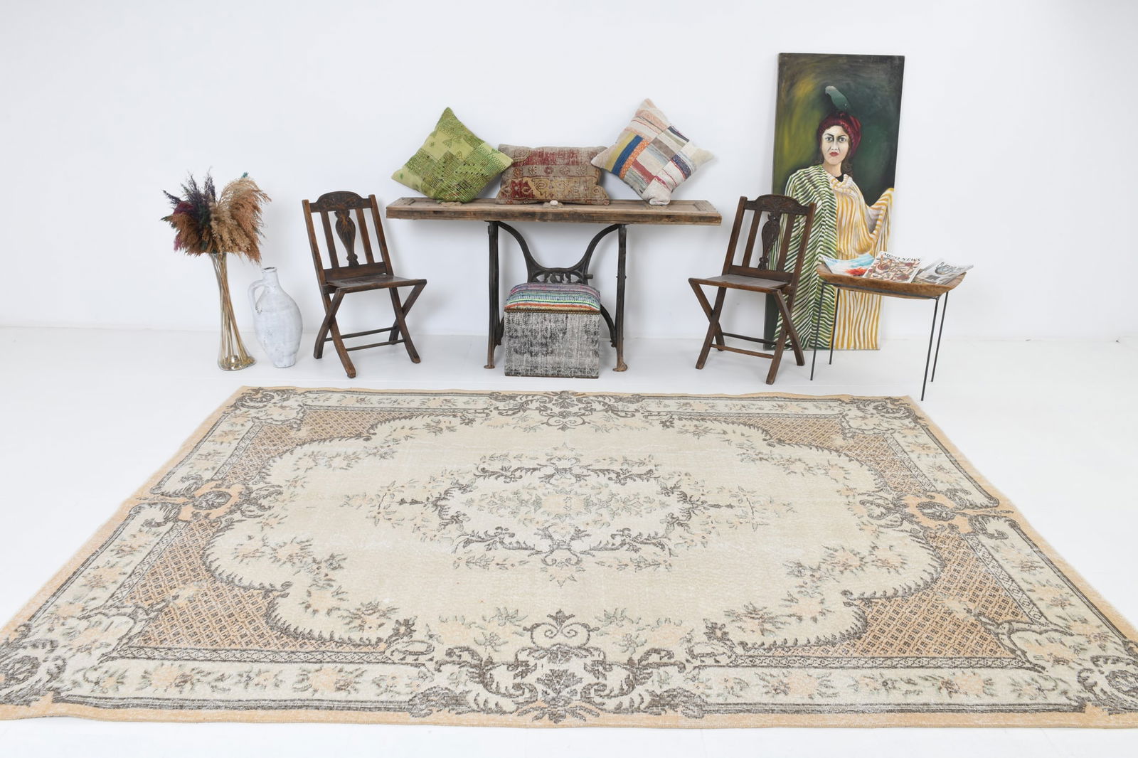 6'11'' x 10'3'' Handmade Vintage Wool Rug - 6874 - 2