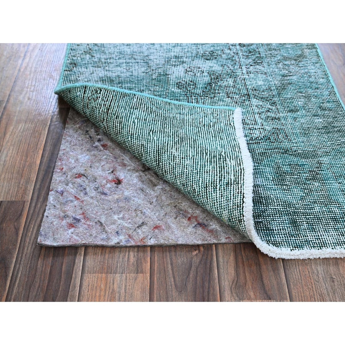 Teal Overdyed Vintage Persian Tabriz Hand Knotted Pure Wool Runner Rug - 3