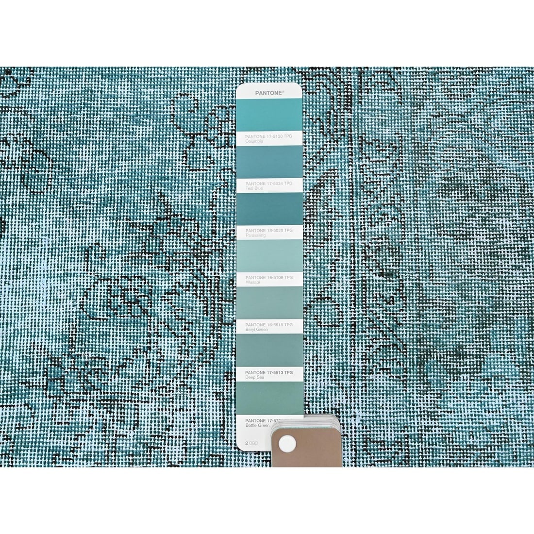 Teal Overdyed Vintage Persian Tabriz Hand Knotted Pure Wool Runner Rug - 4