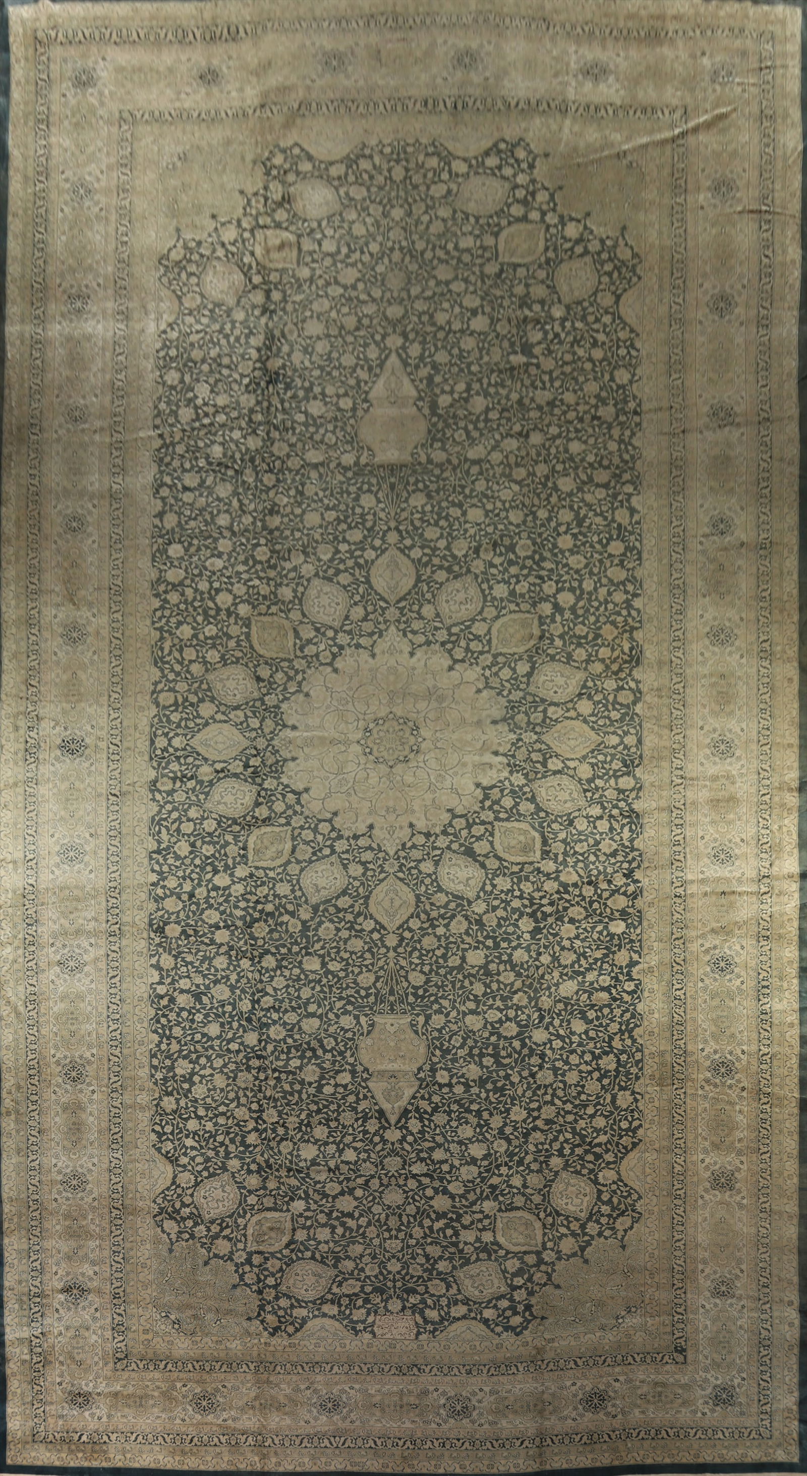 Pre-1900 Antique Vegetable Dye Mahal Signed Persian Large Rug 20x39: Title: Pre-1900 Antique Vegetable Dye Mahal Signed Persian Large Rug 20x39 Description:A Beautiful Genuine Iran ( Persia ) Mahal rug is Hand Knotted by skillful weavers in Iran ( Persia )