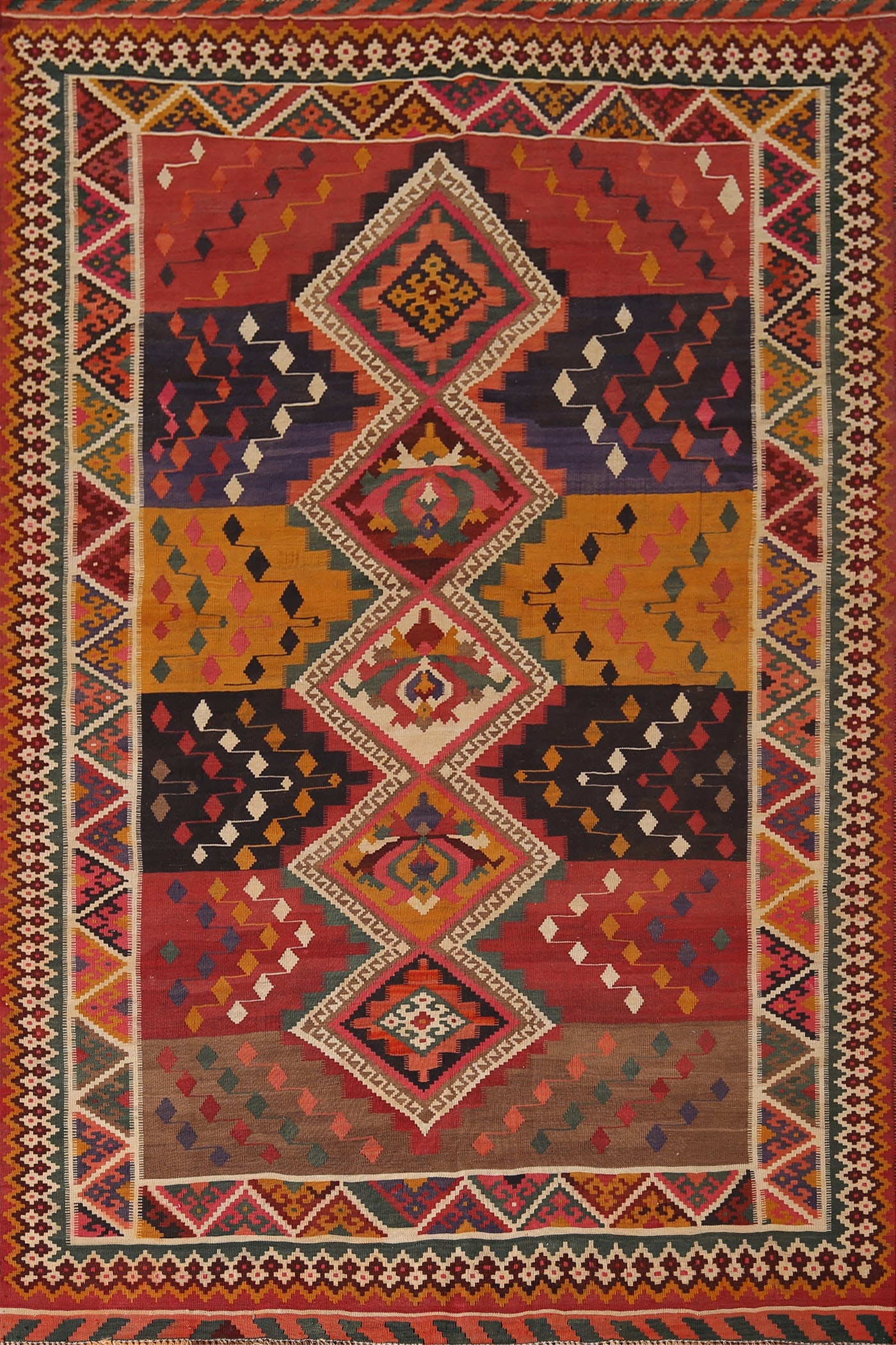 Vegetable Dye Kilim Qashqai Antique Persian Rug 5x8: Title: Vegetable Dye Kilim Qashqai Antique Persian Rug 5x8Description:A Beautiful Genuine Iran ( Persia ) Kilim (Qashqai) rug is Hand Woven by skillful weavers in Iran ( Persia ) with 100% Wool