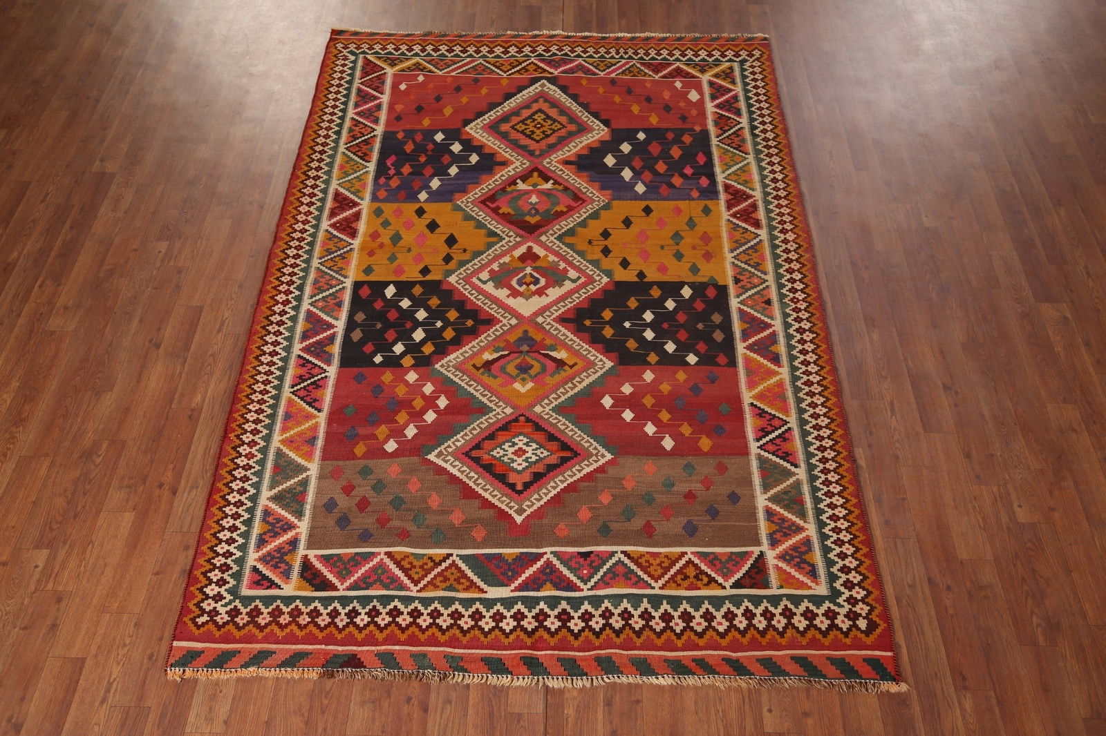 Vegetable Dye Kilim Qashqai Antique Persian Rug 5x8 - 3