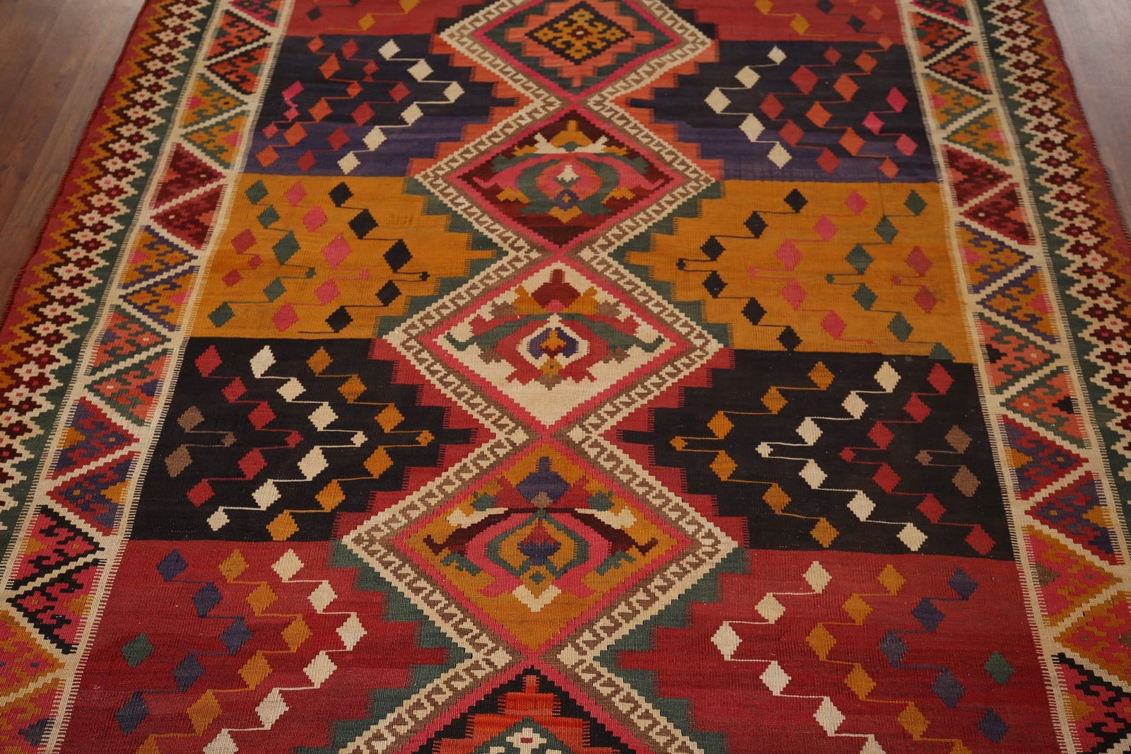 Vegetable Dye Kilim Qashqai Antique Persian Rug 5x8 - 4