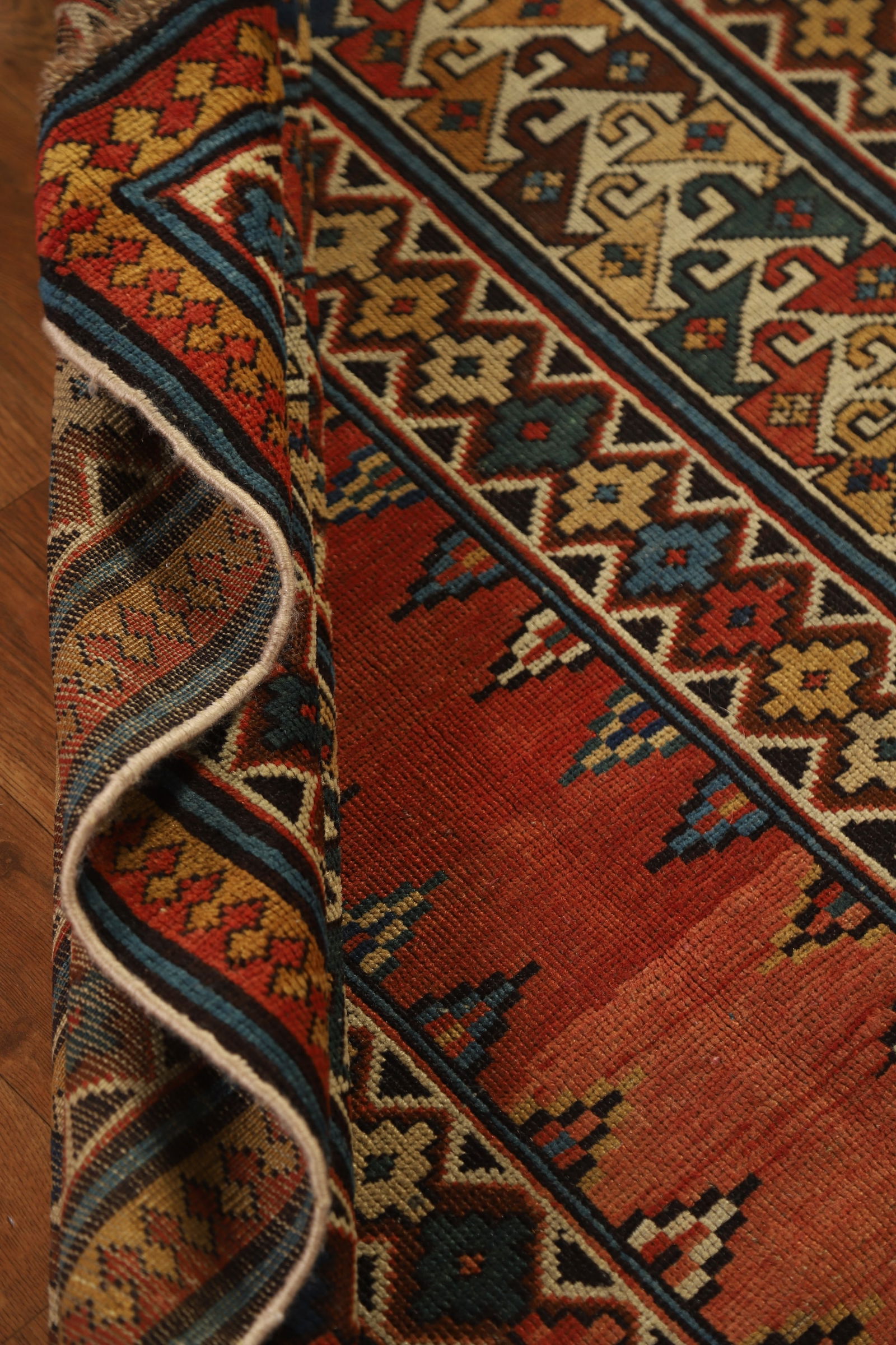 Pre-1900 Antique Wool Handmade Kazak Vegetable Dye Rug 4x8 - 19