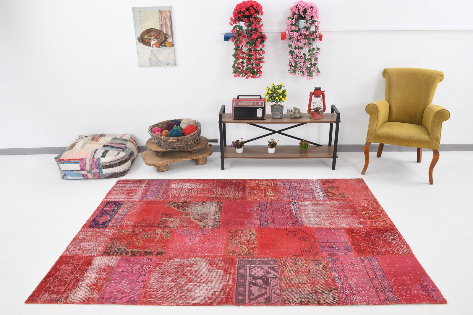 5'6'' x 7'10'' Handmade Vintage Wool Patchwork Rug - 508 - 2