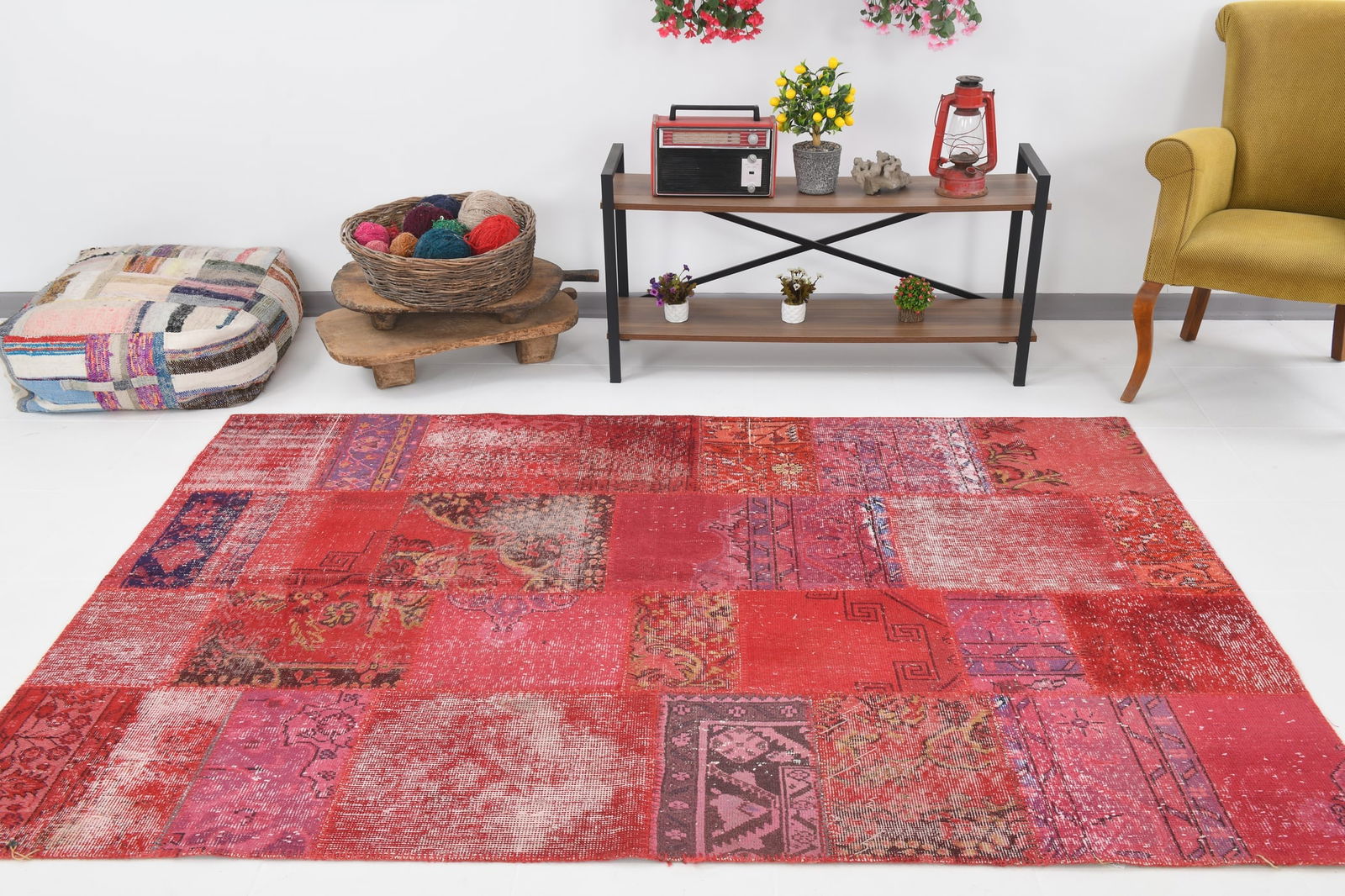 5'6'' x 7'10'' Handmade Vintage Wool Patchwork Rug - 508 - 3