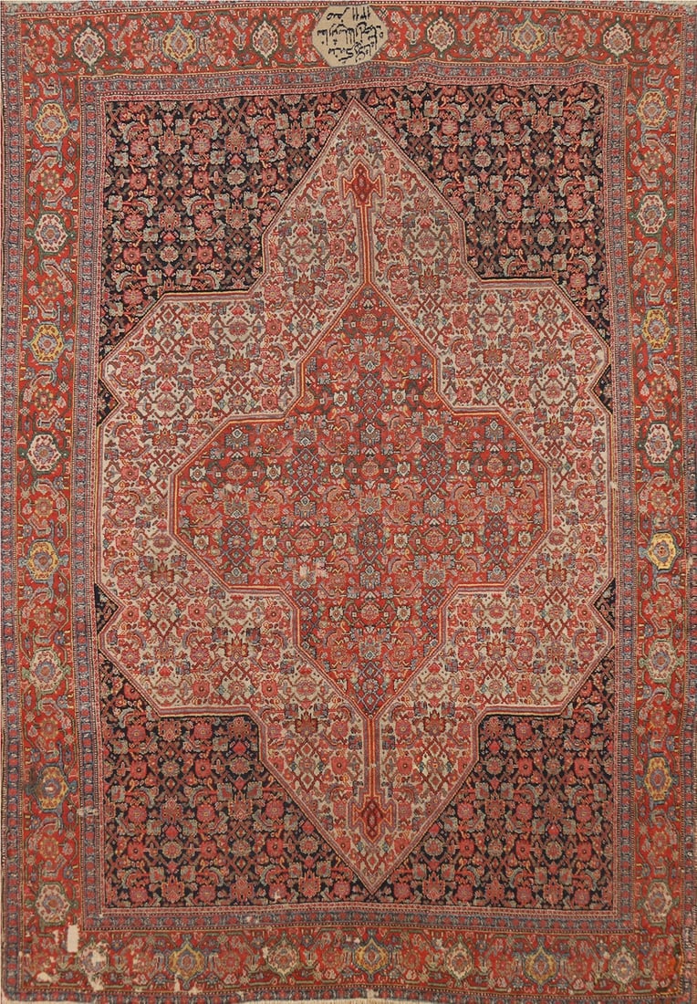 Pre-1900 Antique Vegetable Dye Signed Senneh Persian Rug 5x7: Title: Pre-1900 Antique Vegetable Dye Signed Senneh Persian Rug 5x7 Description:A Beautiful Genuine Iran ( Persia ) Senneh rug is Hand Knotted by skillful weavers in Iran ( Persia ) with