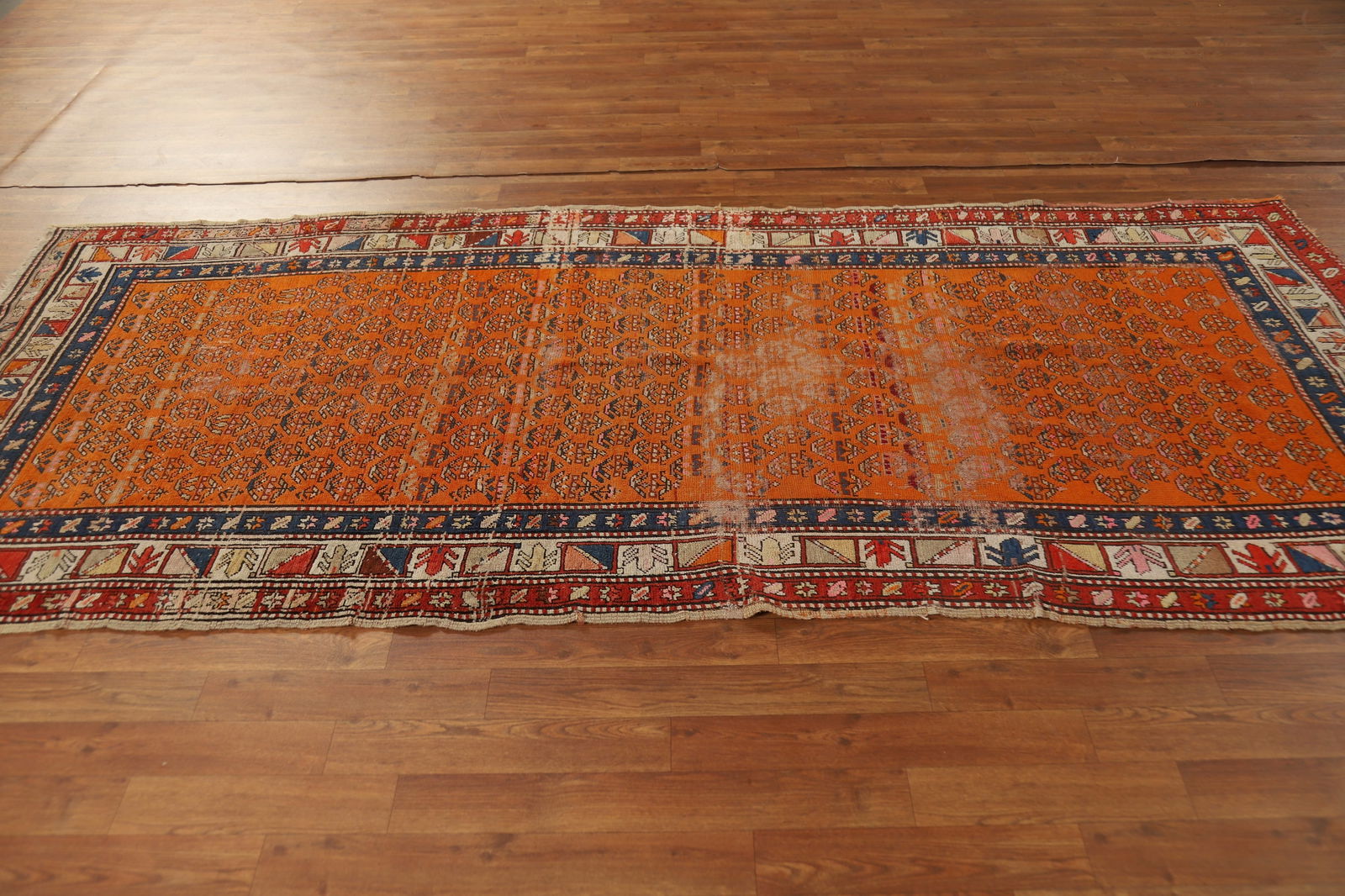 Pre-1900 Antique Caucasian Vegetable Dye Runner Rug 4x9 - 14