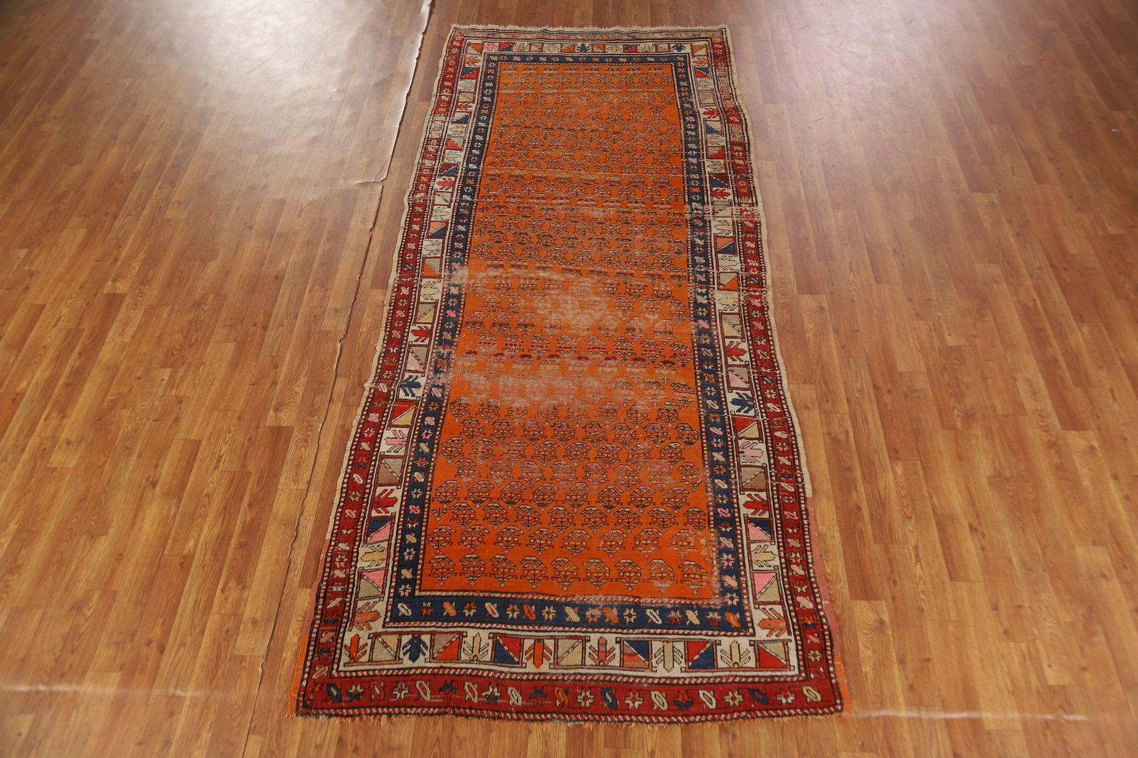Pre-1900 Antique Caucasian Vegetable Dye Runner Rug 4x9 - 15