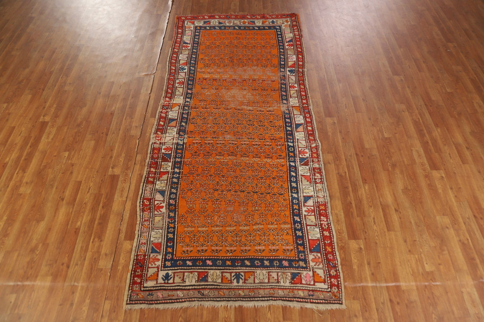 Pre-1900 Antique Caucasian Vegetable Dye Runner Rug 4x9 - 3