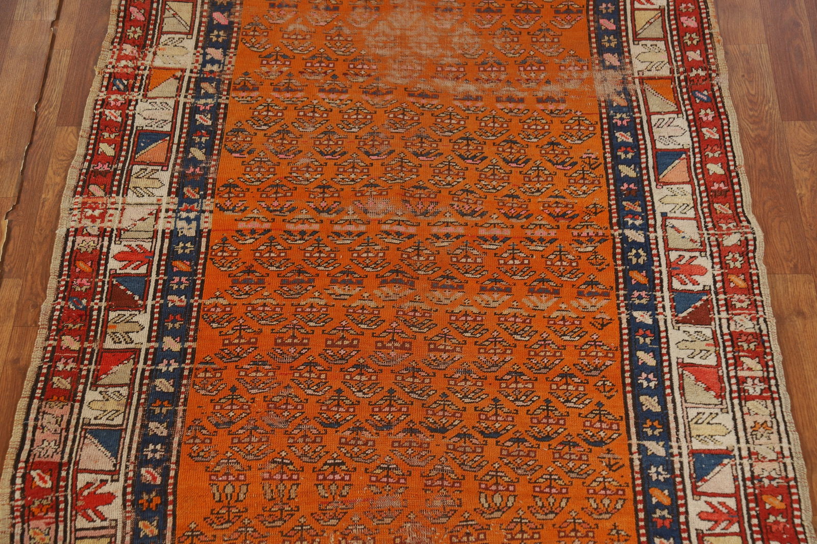 Pre-1900 Antique Caucasian Vegetable Dye Runner Rug 4x9 - 4