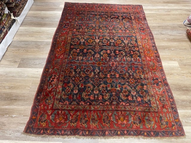 Antique persian Bidjar Rug-4690: Title:Antique persian Bidjar Rug-4690Description:An antique Persian Kurdish Bijar from northwest persia, size 4 ft. 5 inches by 7 ft. 3 inches, circa 1940 in excellent condition on blue field,