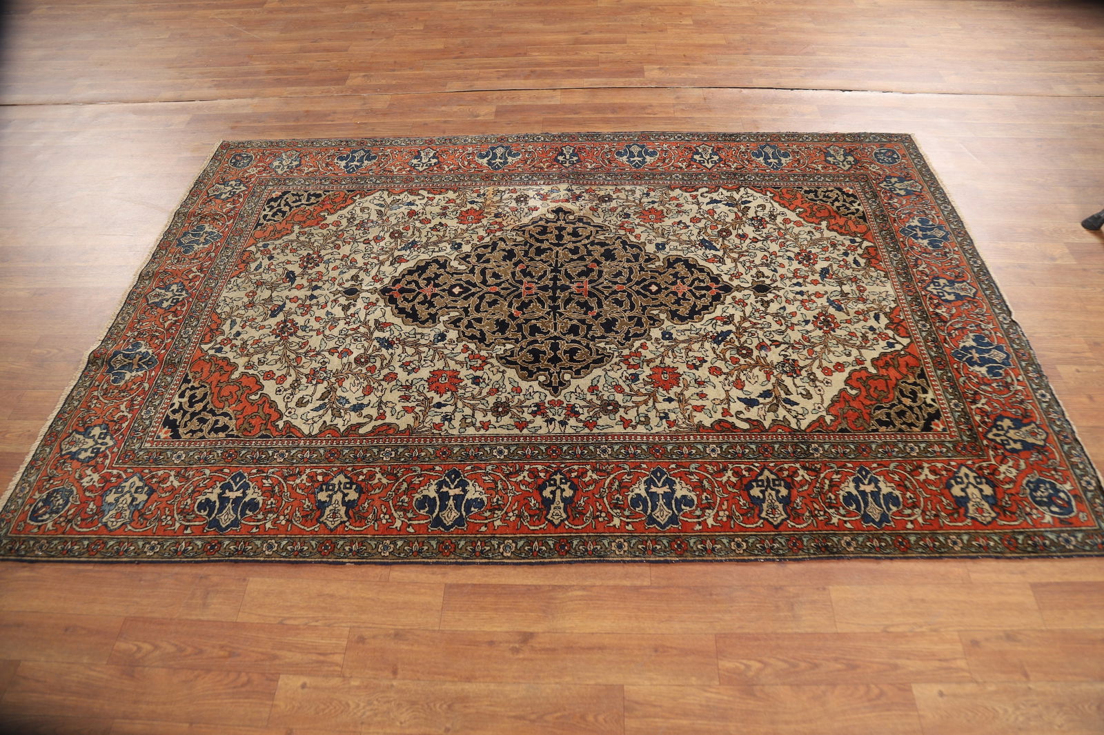 Pre-1900 Antique Vegetable Dye Sarouk Farahan Persian Rug 4x7 - 16