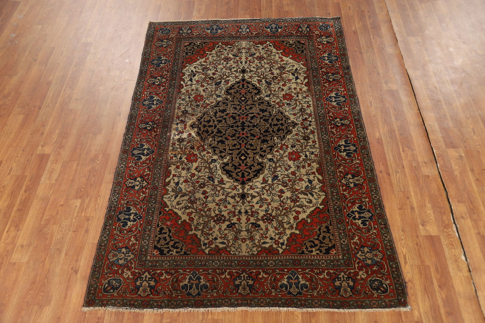 Pre-1900 Antique Vegetable Dye Sarouk Farahan Persian Rug 4x7 - 17