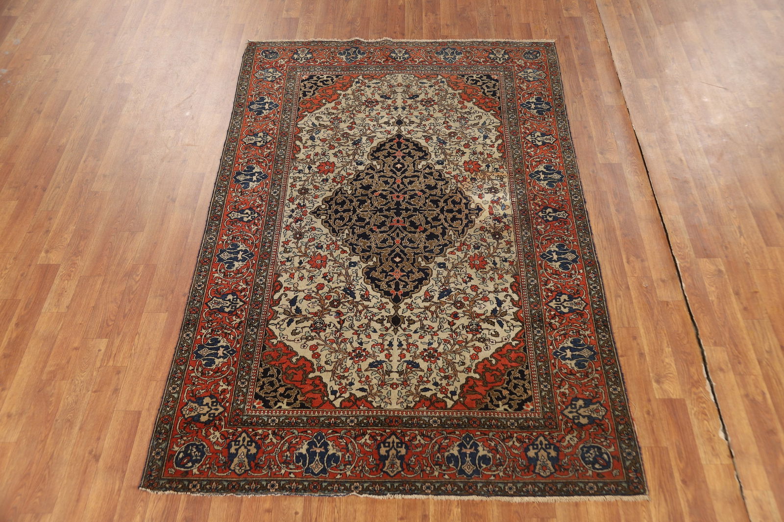 Pre-1900 Antique Vegetable Dye Sarouk Farahan Persian Rug 4x7 - 3