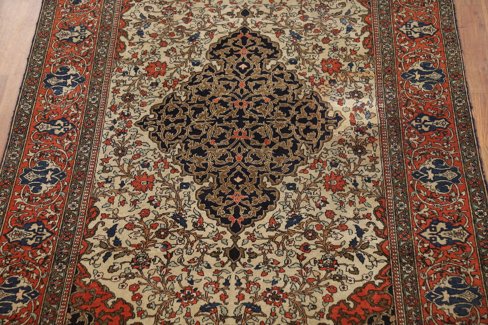 Pre-1900 Antique Vegetable Dye Sarouk Farahan Persian Rug 4x7 - 4
