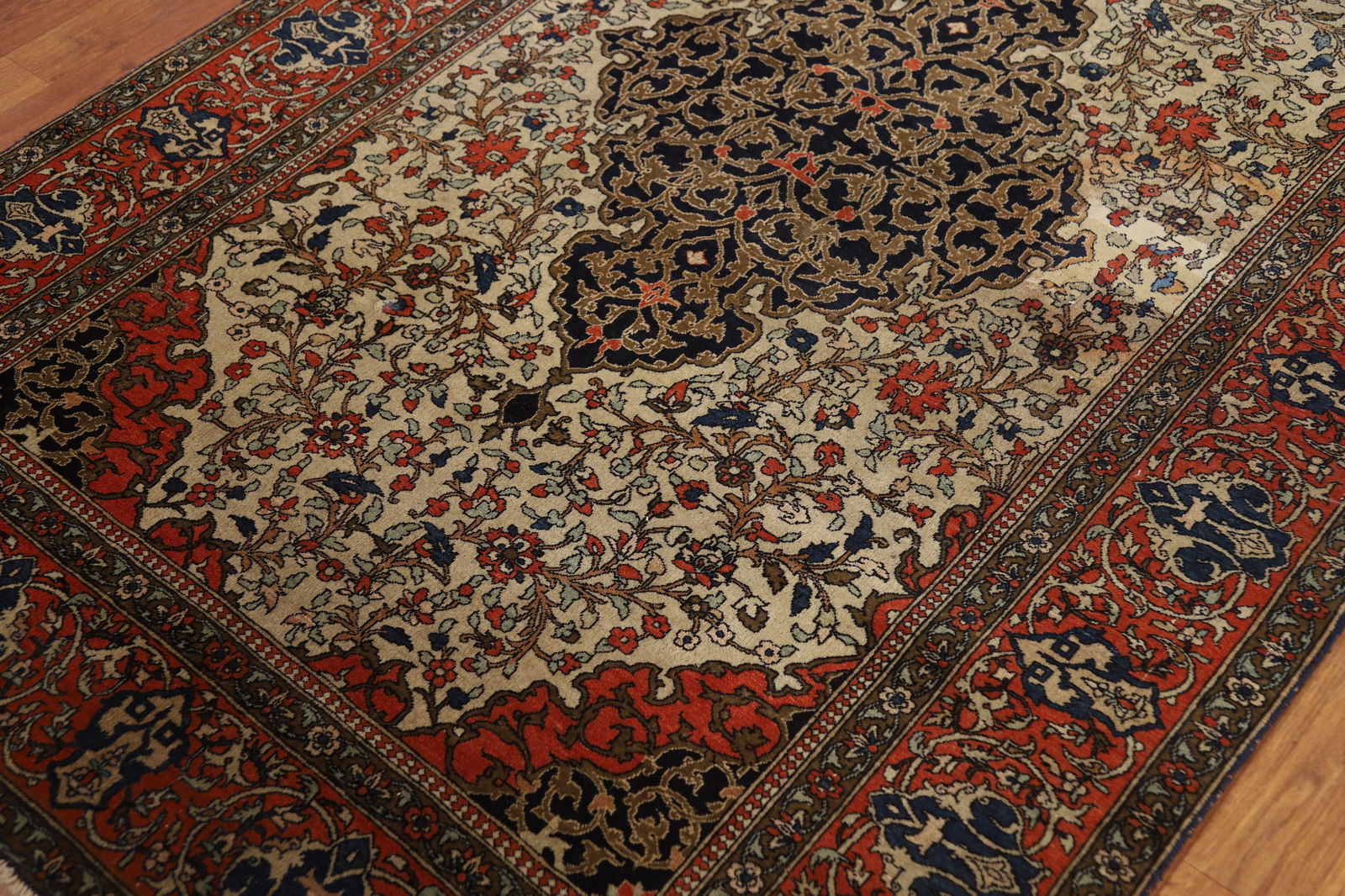 Pre-1900 Antique Vegetable Dye Sarouk Farahan Persian Rug 4x7 - 7