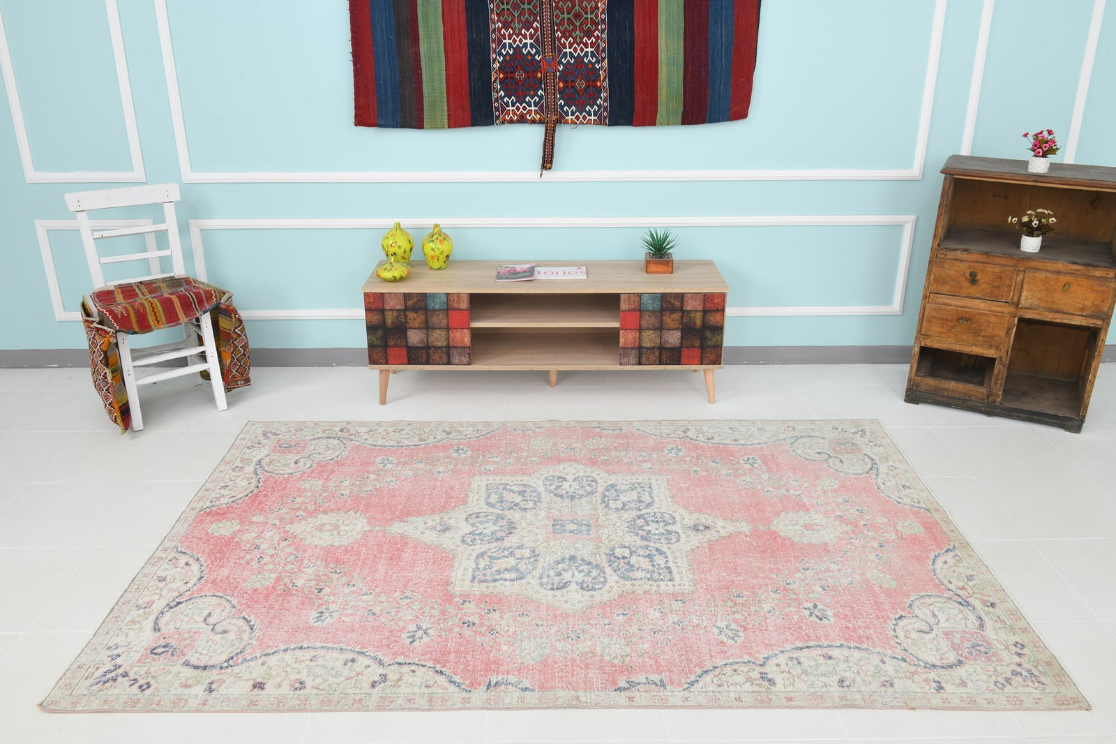5'2'' x 7'11'' Handmade Vintage Wool Rug - 20489 - 2