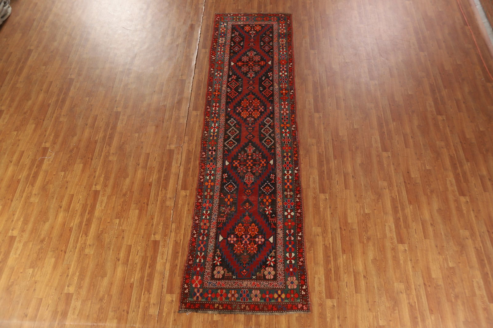 Pre-1900 Antique Kazak Vegetable Dye Runner Rug 3x12 - 14