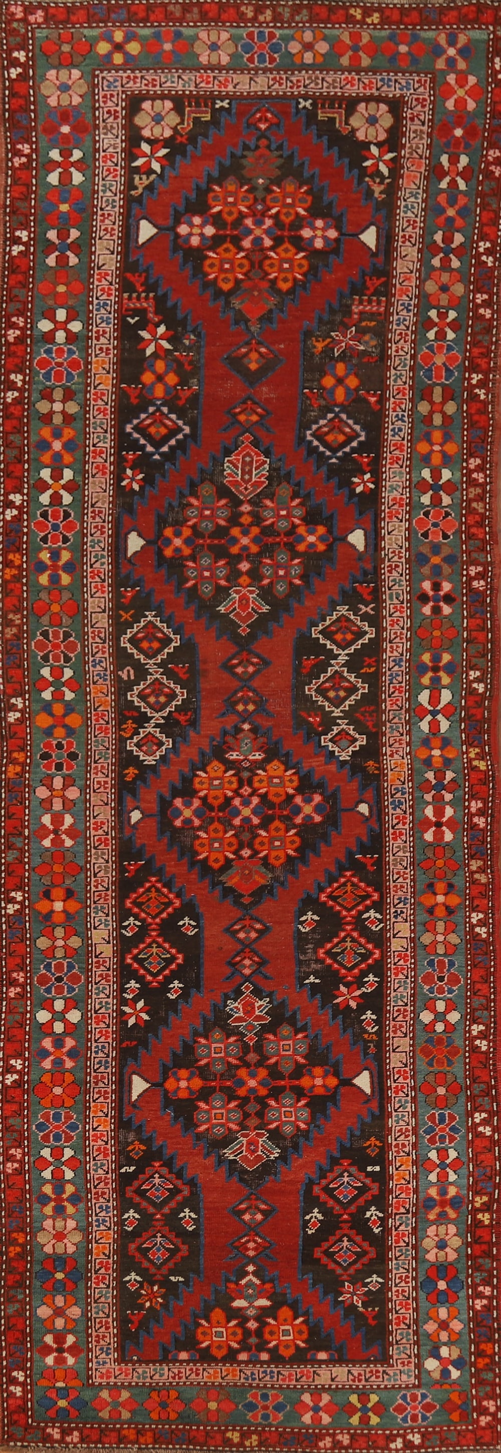 Pre-1900 Antique Kazak Vegetable Dye Runner Rug 3x12: Title: Pre-1900 Antique Kazak Vegetable Dye Runner Rug 3x12 Description:A Beautiful Genuine Russia Kazak rug is Hand Knotted by skillful weavers in Russia with
