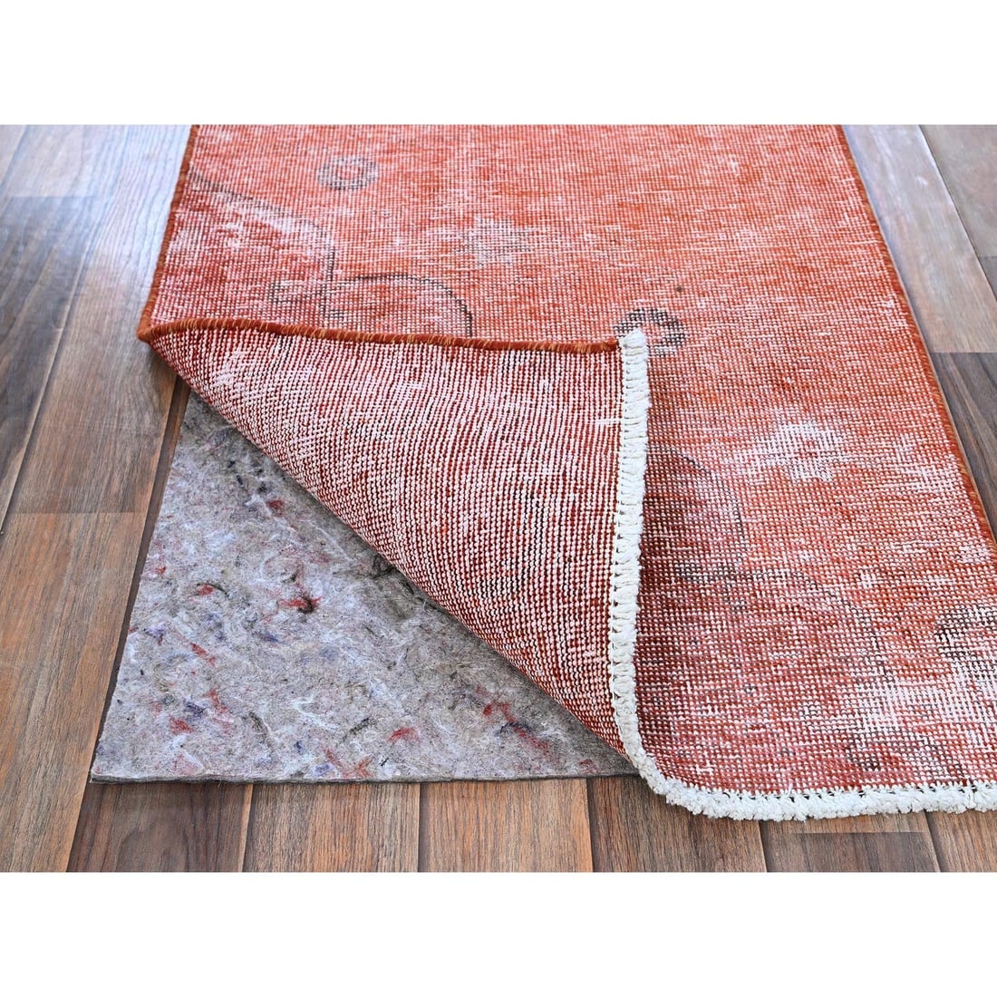 Peach Overdyed Vintage Persian Tabriz Hand Knotted All Wool Runner Rug - 3