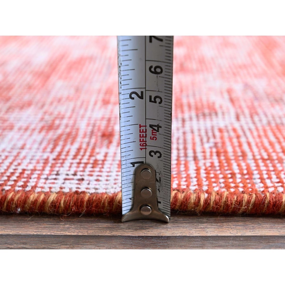 Peach Overdyed Vintage Persian Tabriz Hand Knotted All Wool Runner Rug - 6