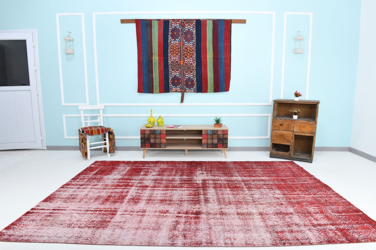 6'11'' x 10'2'' Turkish Vintage Runner Rug - 18439: Title: 6'11'' x 10'2'' Turkish Vintage Runner Rug - 18439 Description:6'11'' x 10'2'' Turkish Vintage Runner Rug - 18439 Origin:Turkiye Date/Period:1960-90 Materials:Wool,Cotton Dimension:6'11''x10'2'