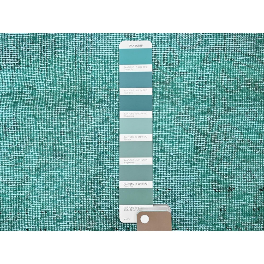 Overdyed Green Vintage Persian Tabriz Hand Knotted All Wool Mat Rug - 4