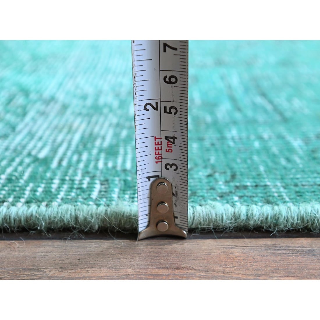 Overdyed Green Vintage Persian Tabriz Hand Knotted All Wool Mat Rug - 6