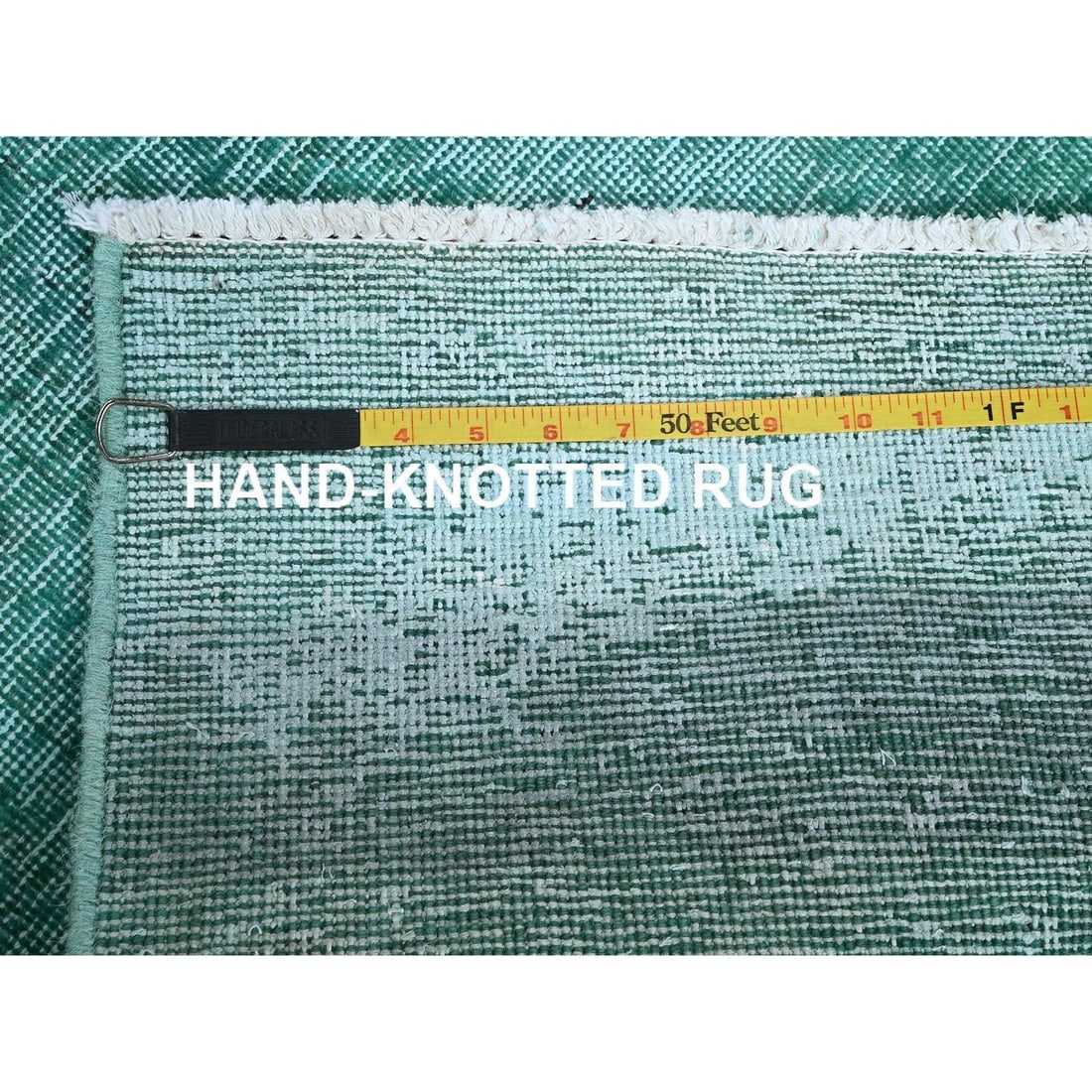 Overdyed Green Vintage Persian Tabriz Hand Knotted All Wool Mat Rug - 7