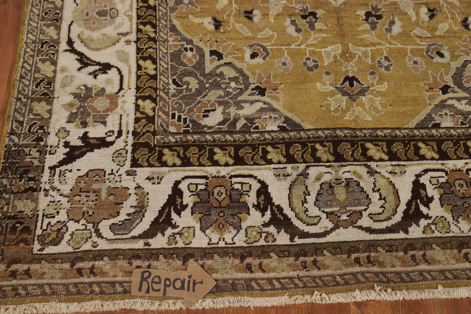 Antique Gold Vegetable Dye Mashad Persian Area Rug 5x8 - 14