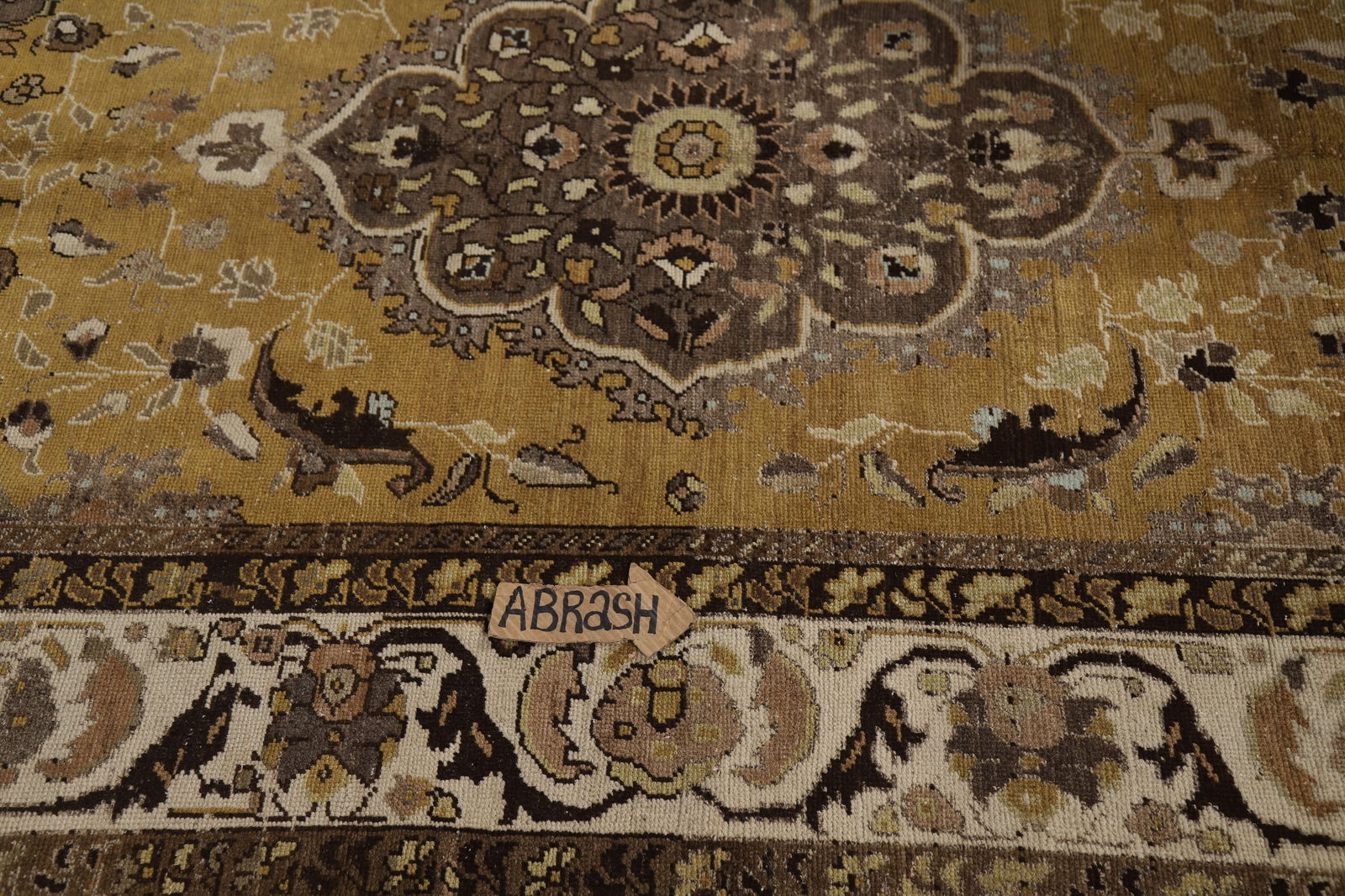 Antique Gold Vegetable Dye Mashad Persian Area Rug 5x8 - 16