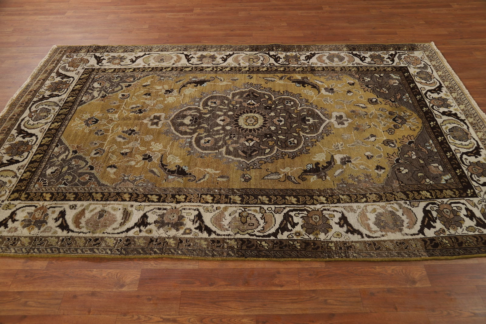 Antique Gold Vegetable Dye Mashad Persian Area Rug 5x8 - 18