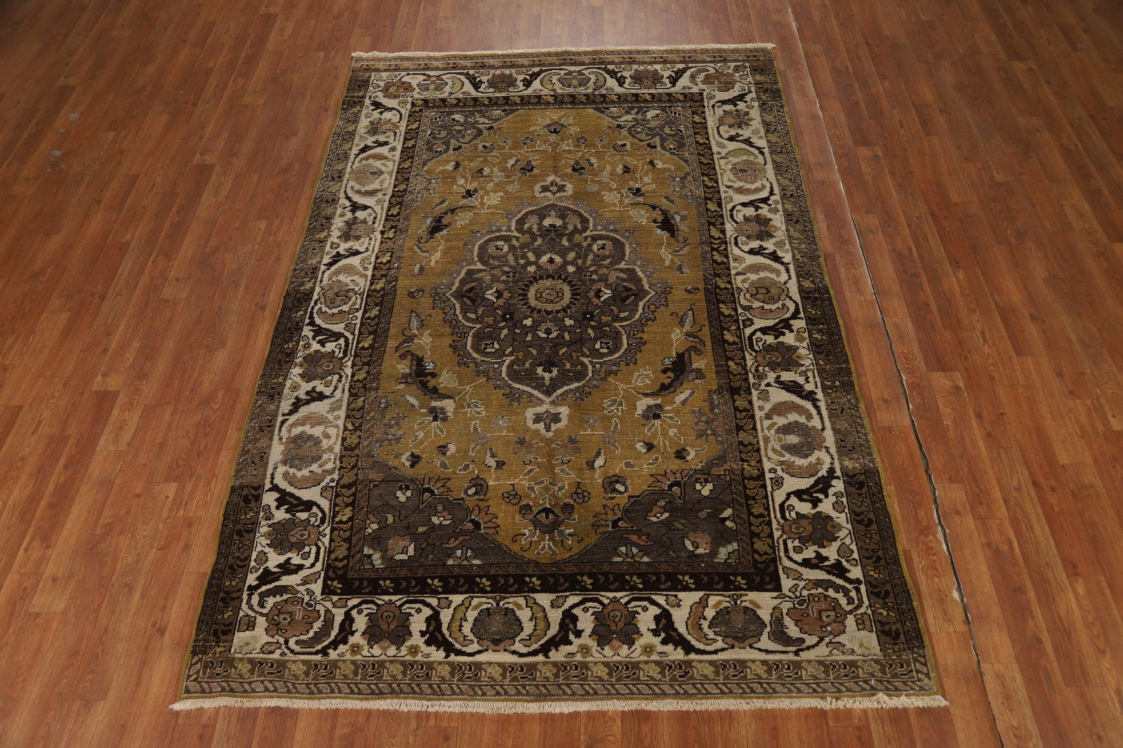 Antique Gold Vegetable Dye Mashad Persian Area Rug 5x8 - 19