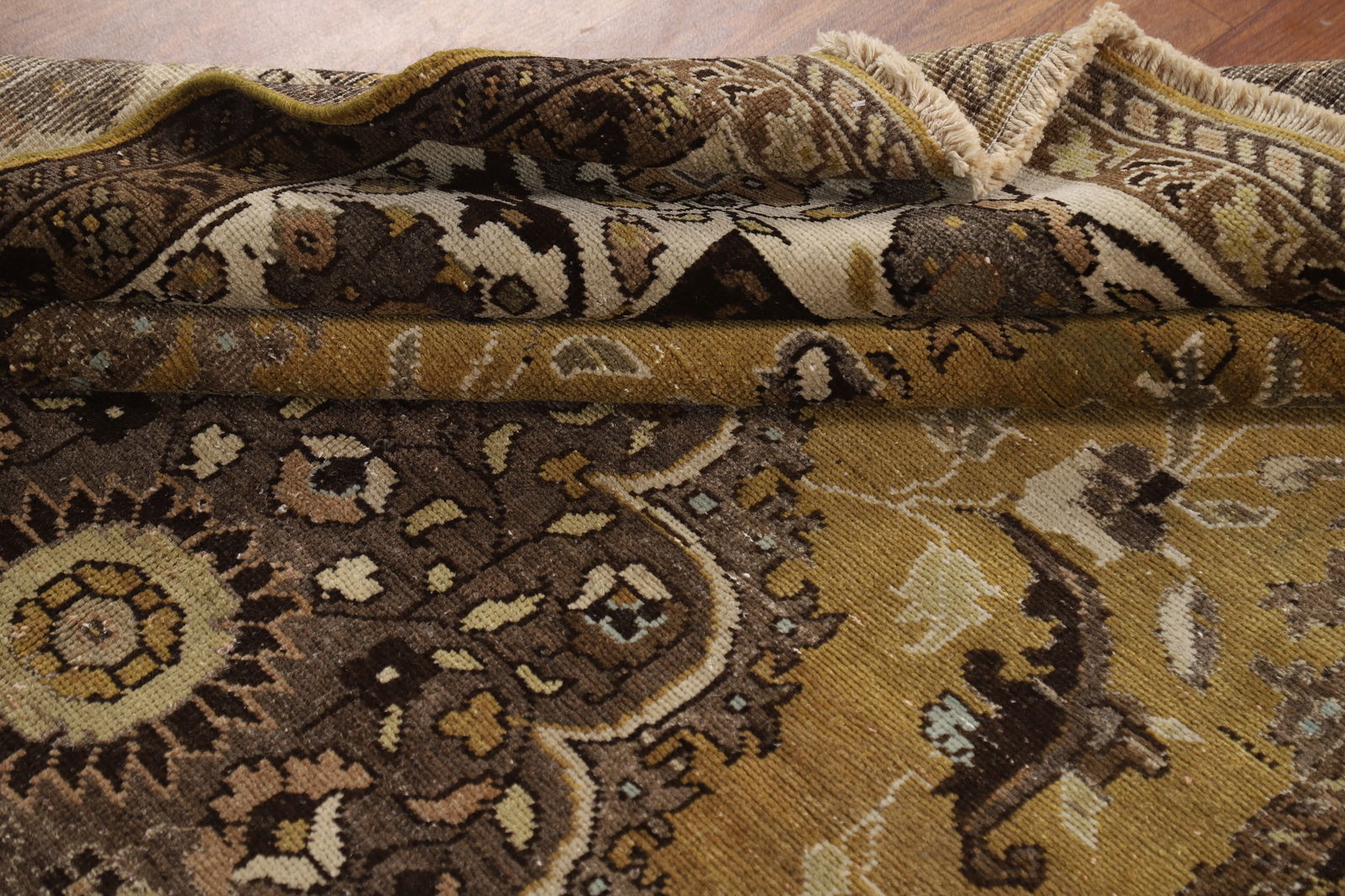 Antique Gold Vegetable Dye Mashad Persian Area Rug 5x8 - 20