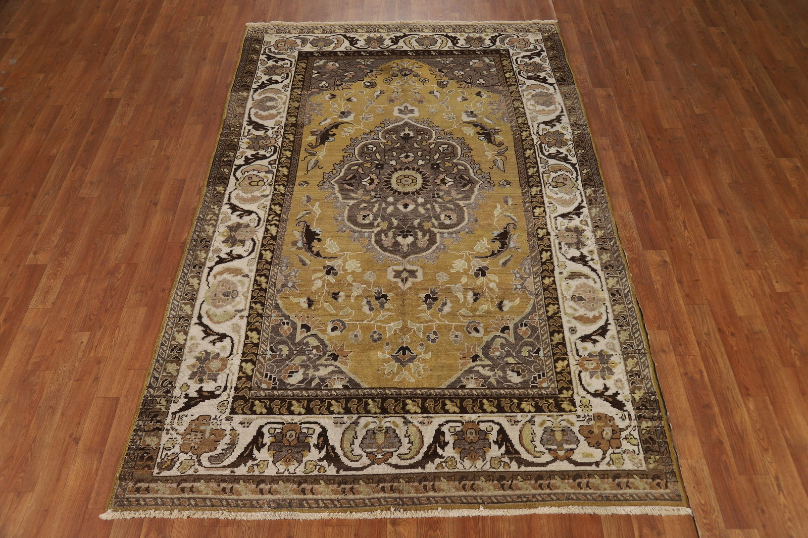 Antique Gold Vegetable Dye Mashad Persian Area Rug 5x8 - 3