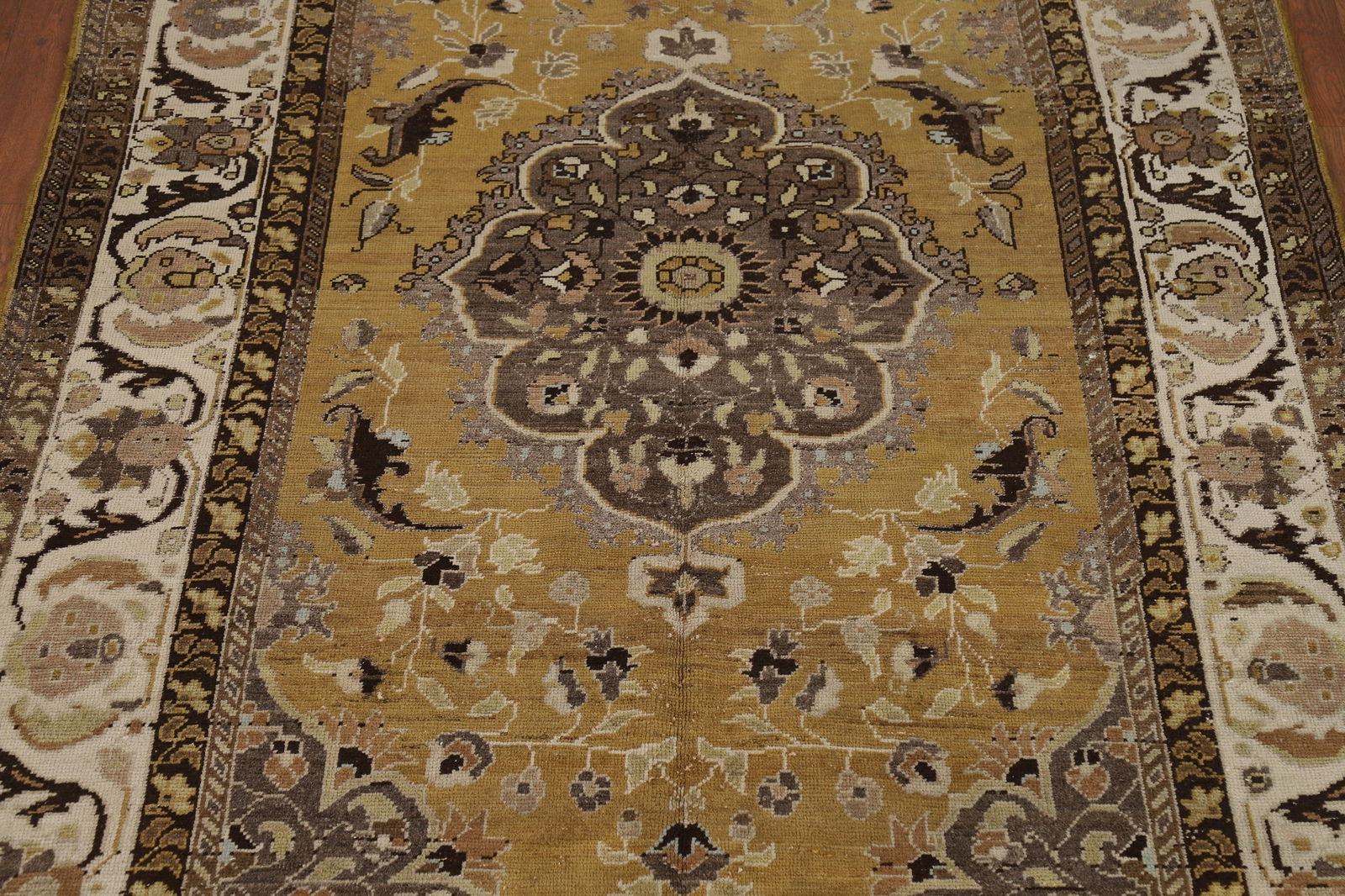 Antique Gold Vegetable Dye Mashad Persian Area Rug 5x8 - 4