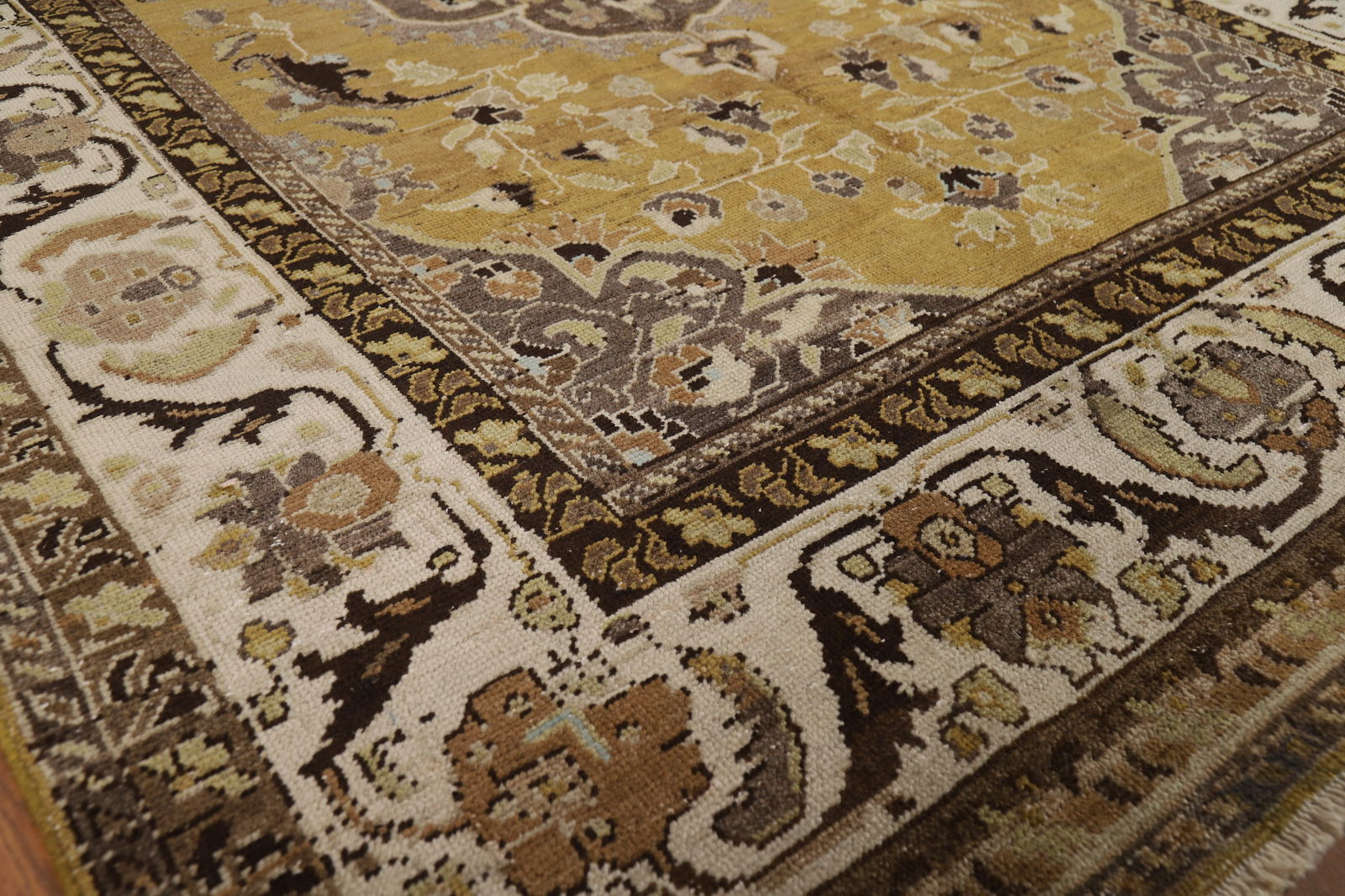 Antique Gold Vegetable Dye Mashad Persian Area Rug 5x8 - 6