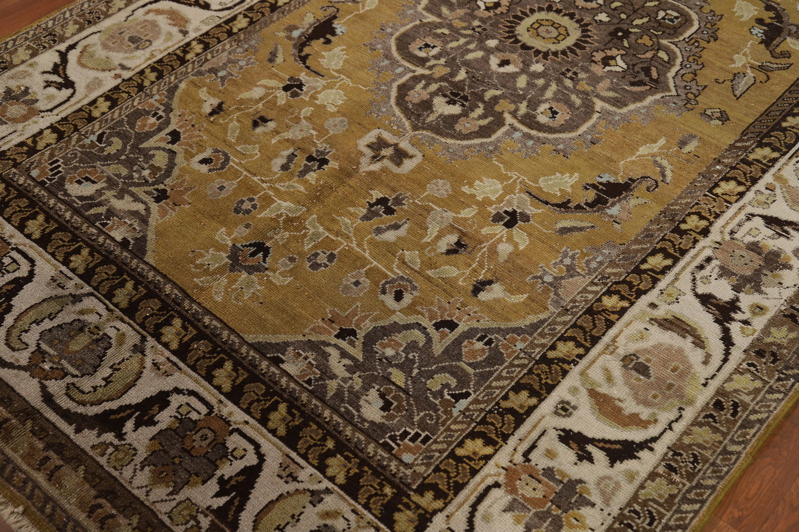 Antique Gold Vegetable Dye Mashad Persian Area Rug 5x8 - 7