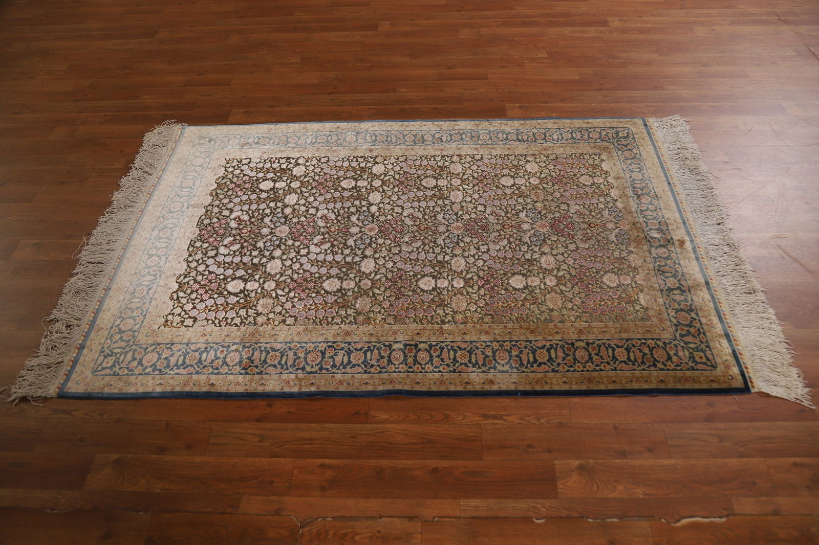 Pre-1900 Antique Silk/ Silver Qum Vegetable Dye Persian Rug 4x6 - 13