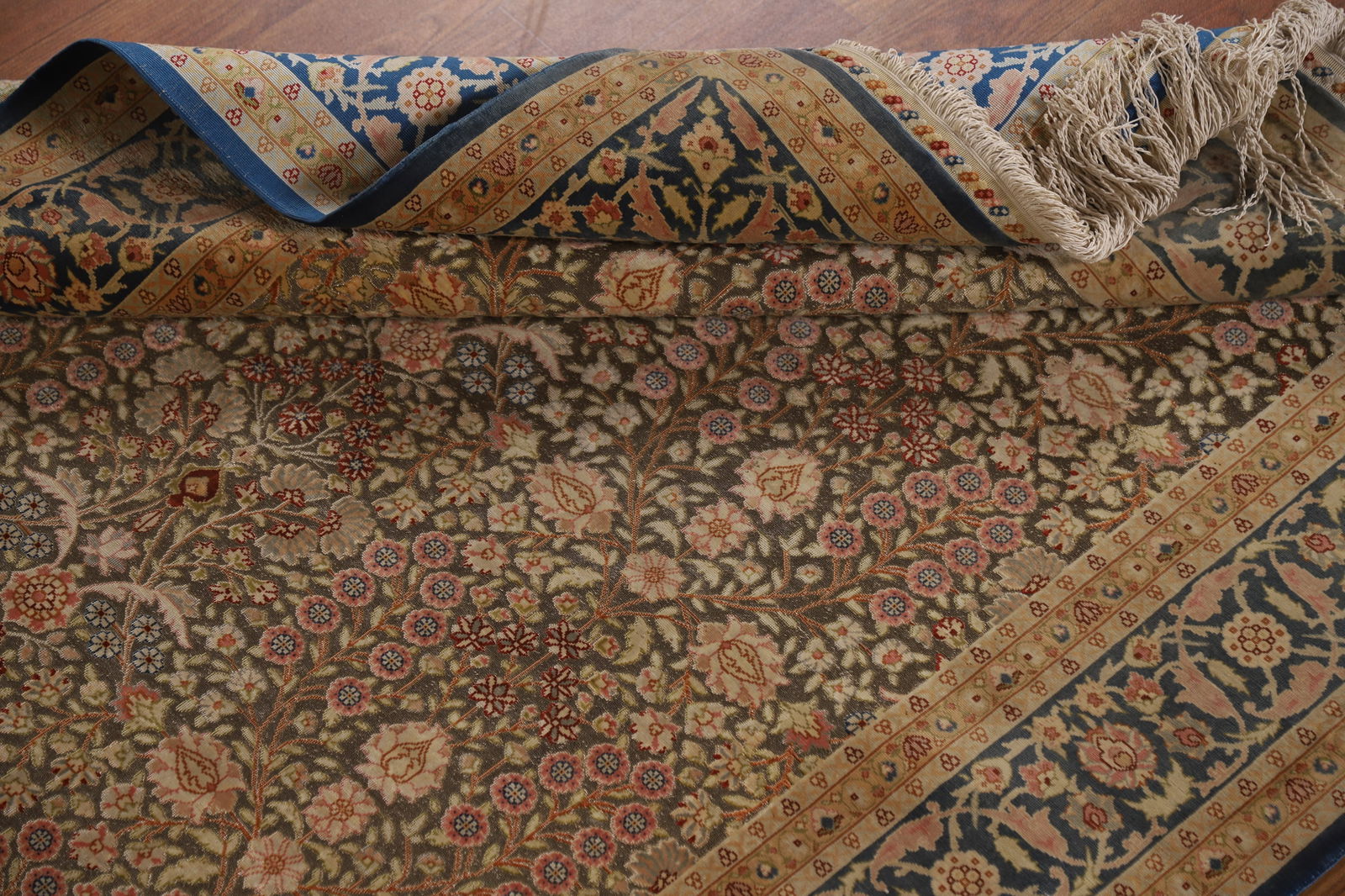 Pre-1900 Antique Silk/ Silver Qum Vegetable Dye Persian Rug 4x6 - 15