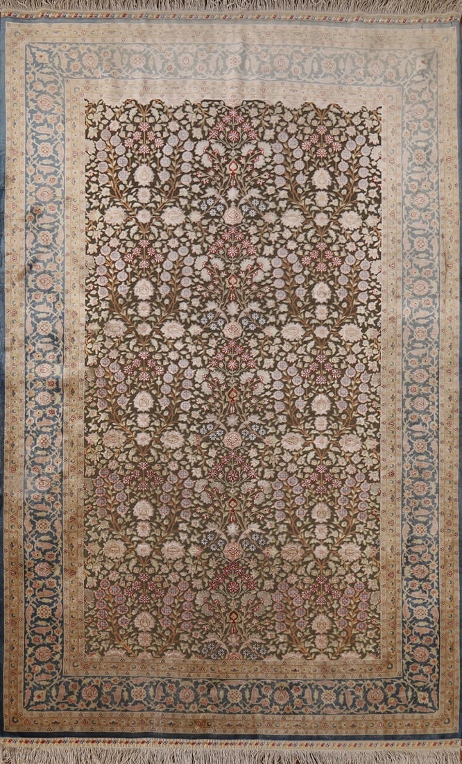 Pre-1900 Antique Silk/ Silver Qum Vegetable Dye Persian Rug 4x6: Title: Pre-1900 Antique Silk/ Silver Qum Vegetable Dye Persian Rug 4x6 Description:A Beautiful Genuine Iran ( Persia ) Qum rug is Hand Knotted by skillful weavers in Iran ( Persia ) with