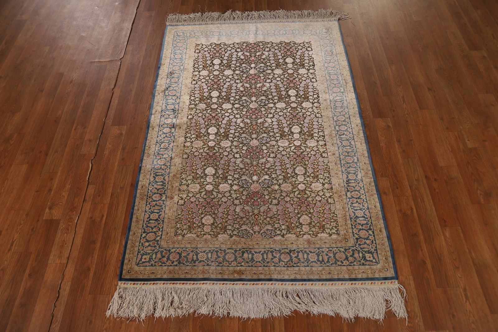 Pre-1900 Antique Silk/ Silver Qum Vegetable Dye Persian Rug 4x6 - 3
