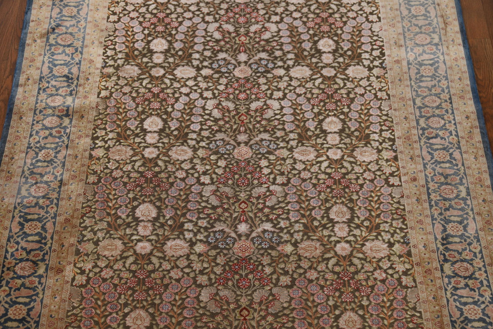 Pre-1900 Antique Silk/ Silver Qum Vegetable Dye Persian Rug 4x6 - 4
