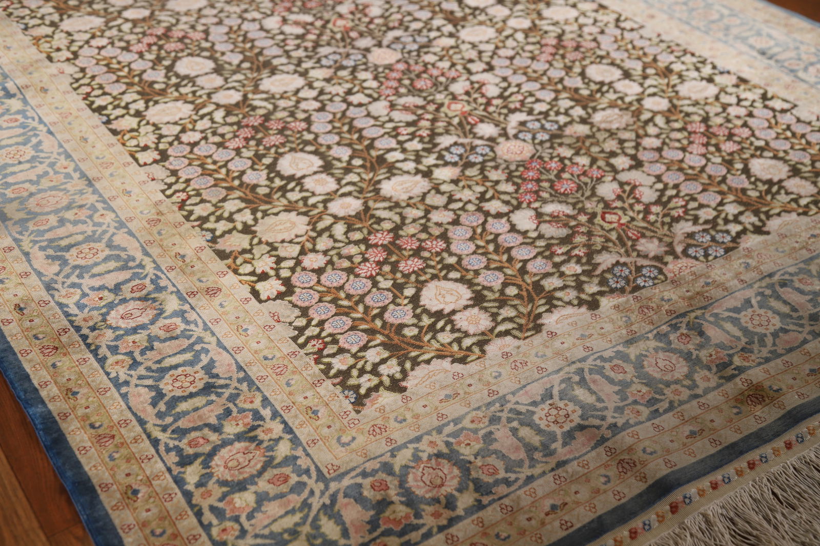 Pre-1900 Antique Silk/ Silver Qum Vegetable Dye Persian Rug 4x6 - 6