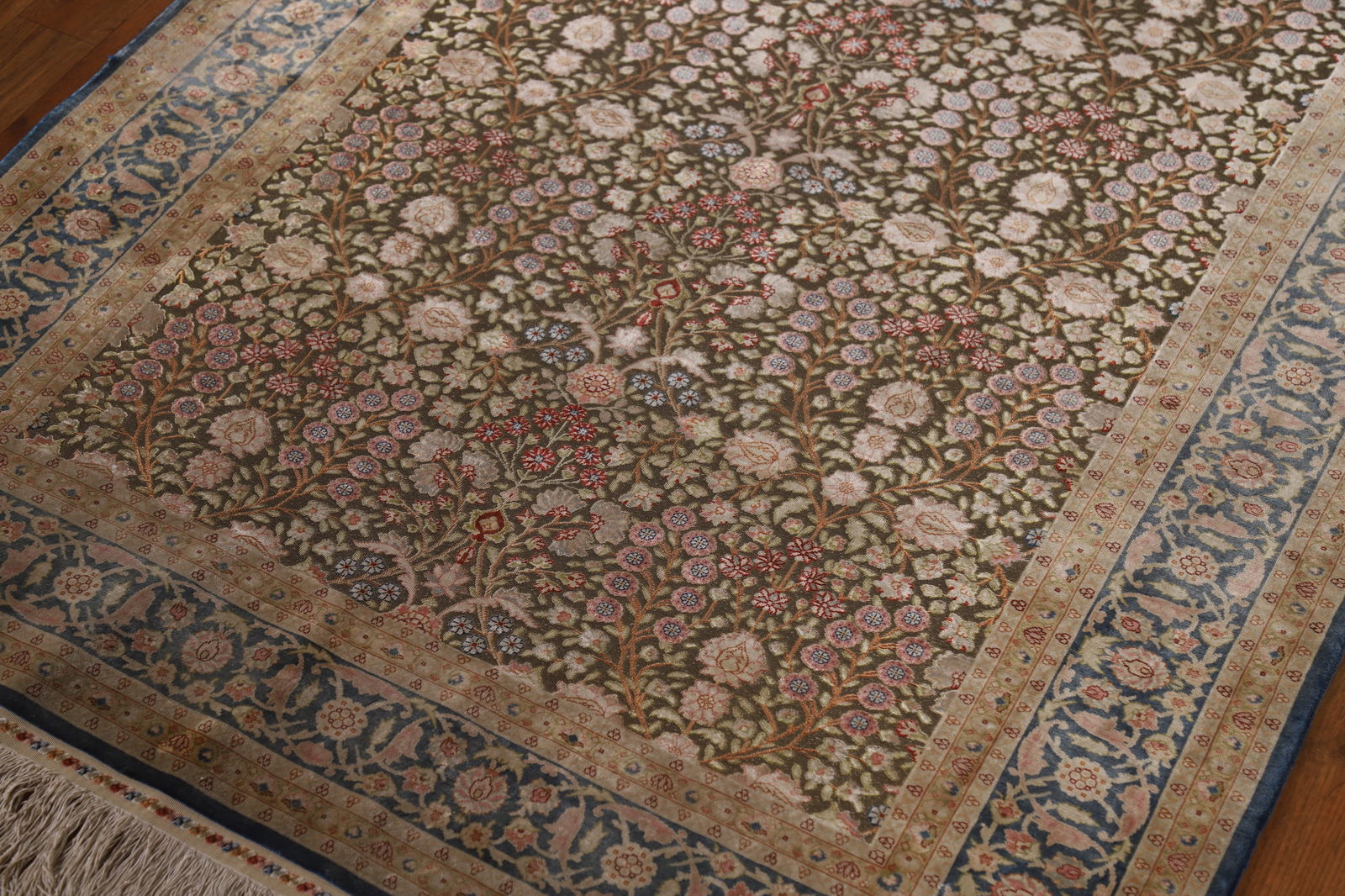 Pre-1900 Antique Silk/ Silver Qum Vegetable Dye Persian Rug 4x6 - 7