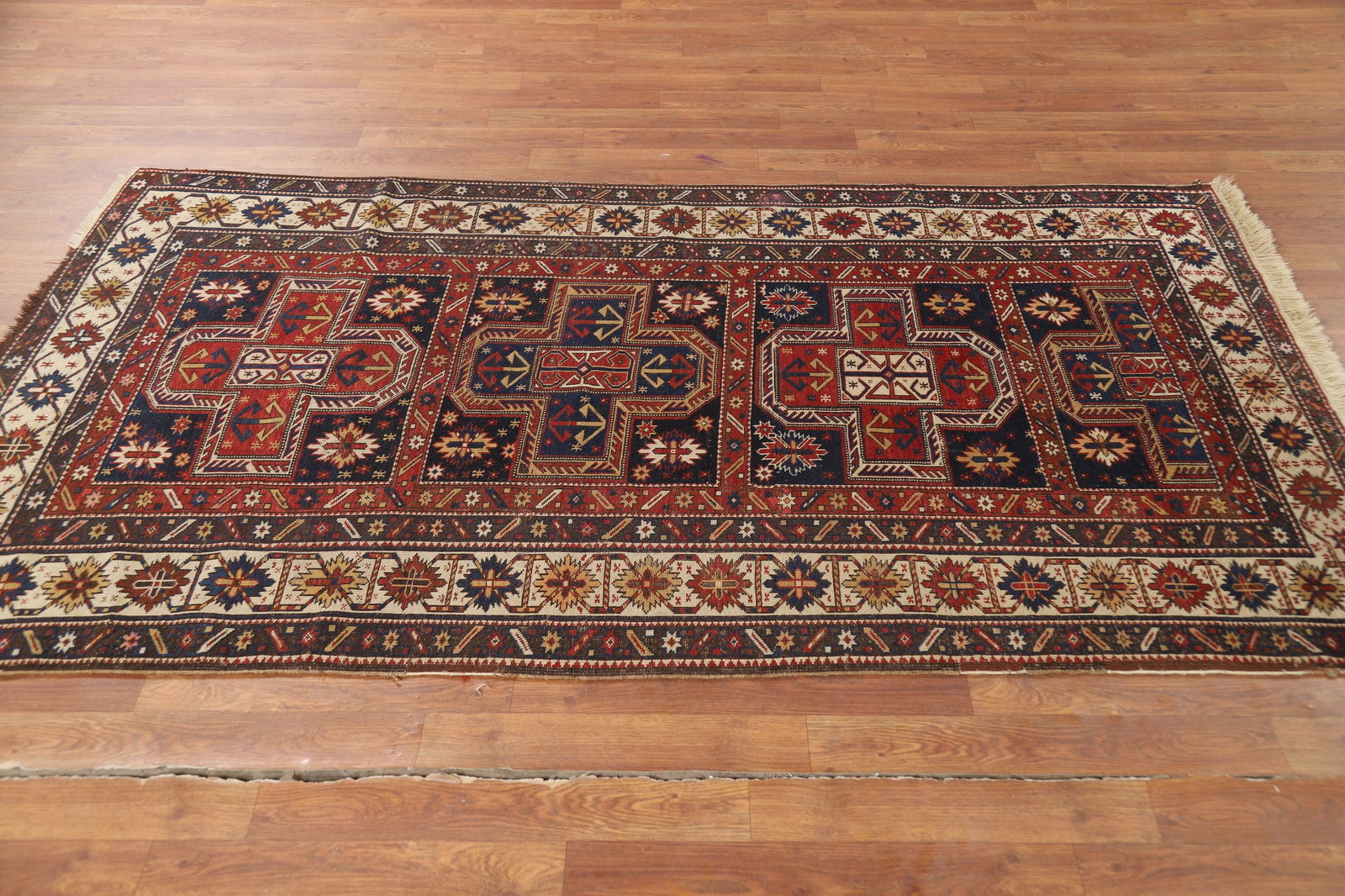Pre-1900 Antique Vegetable Dye Kazak Oriental Rug 4x7 - 19